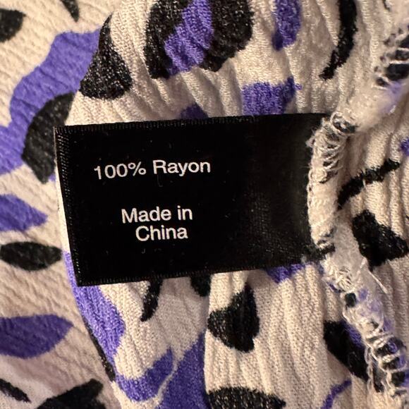 Lane Bryant SZ 20 Top Abstract Long Sleeves Smocked Waist Round Neck Crinkle - Picture 8 of 9